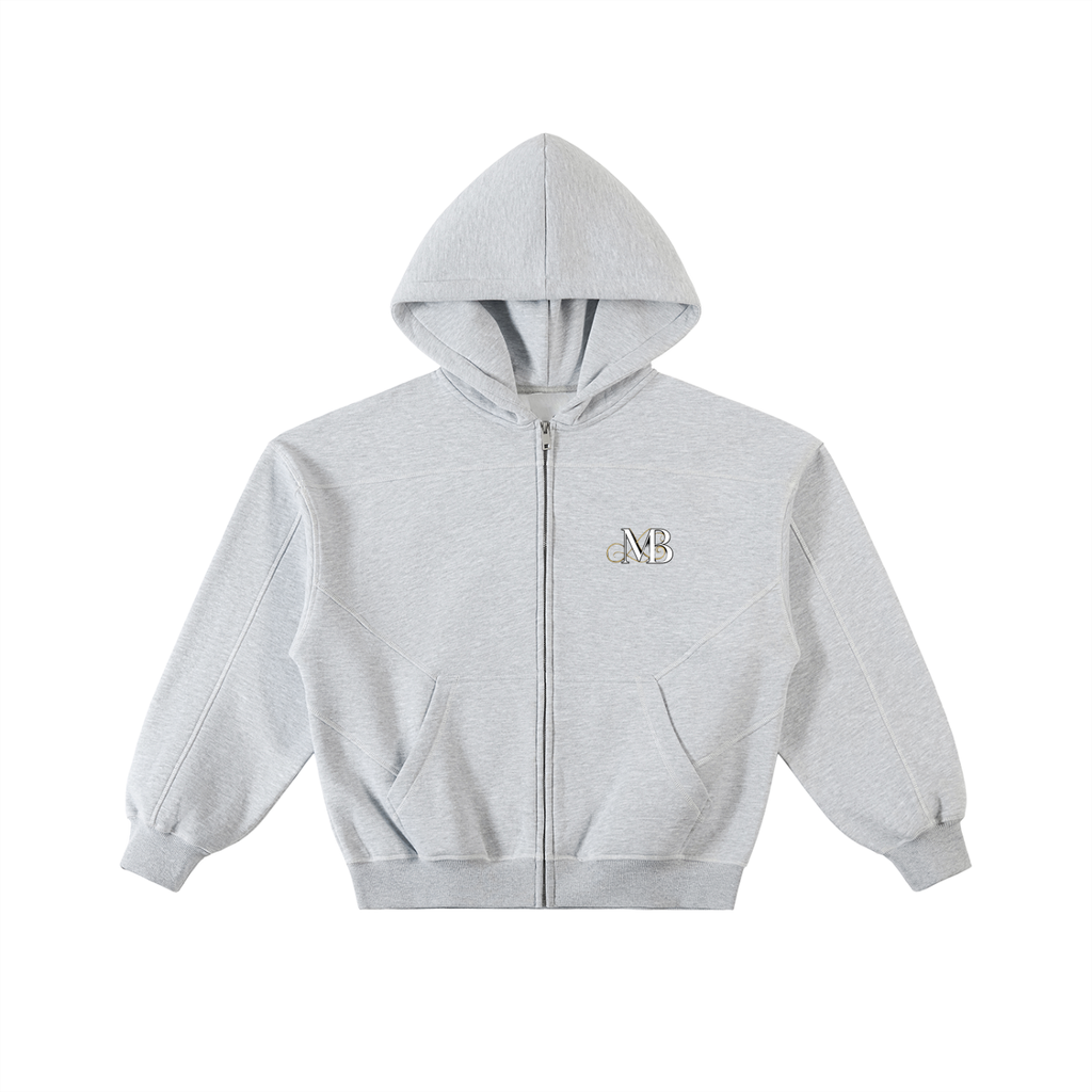 MB Grey Boxy Zip Hoodie